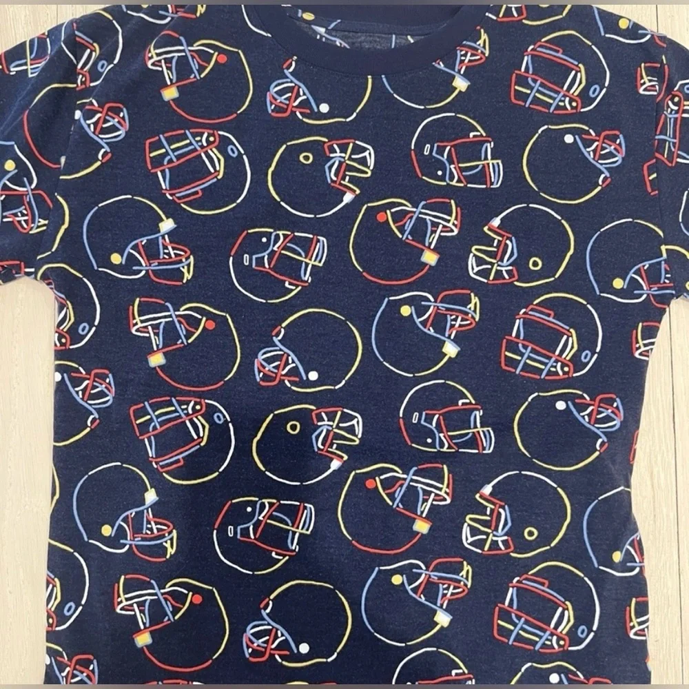 Gap Kids Navy Football 2 Piece Short Sleeve Long Pants Pajama Set Boys Size 14
